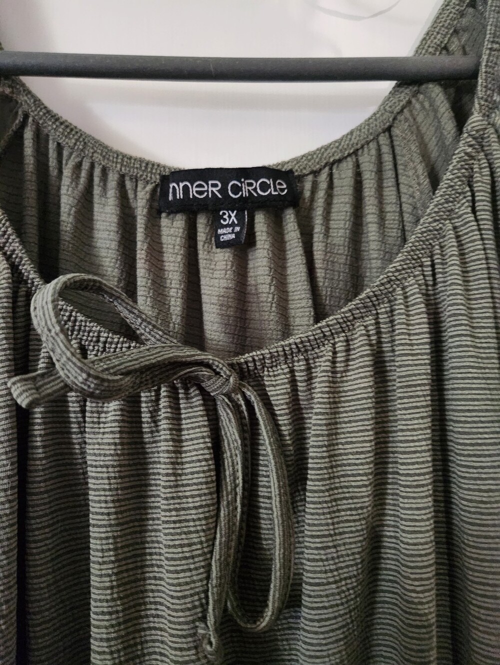 Inner Circle Olive Green Smocked Midi Dress with Tie Neck 3X